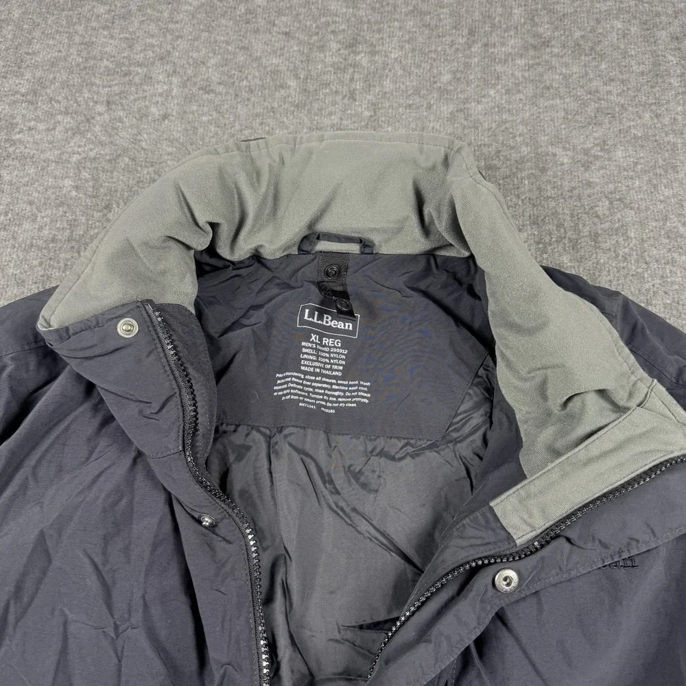 LL Bean Windbreaker Men's XL Black  Hood Full Zip Pockets Polyester‎